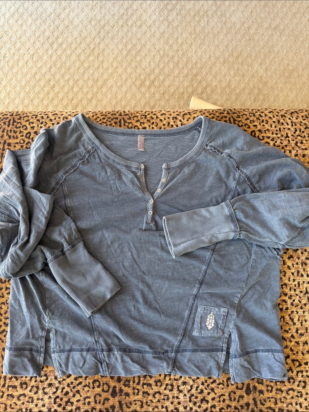 Free People Slate Blue Long Sleeve Henley Top size xs